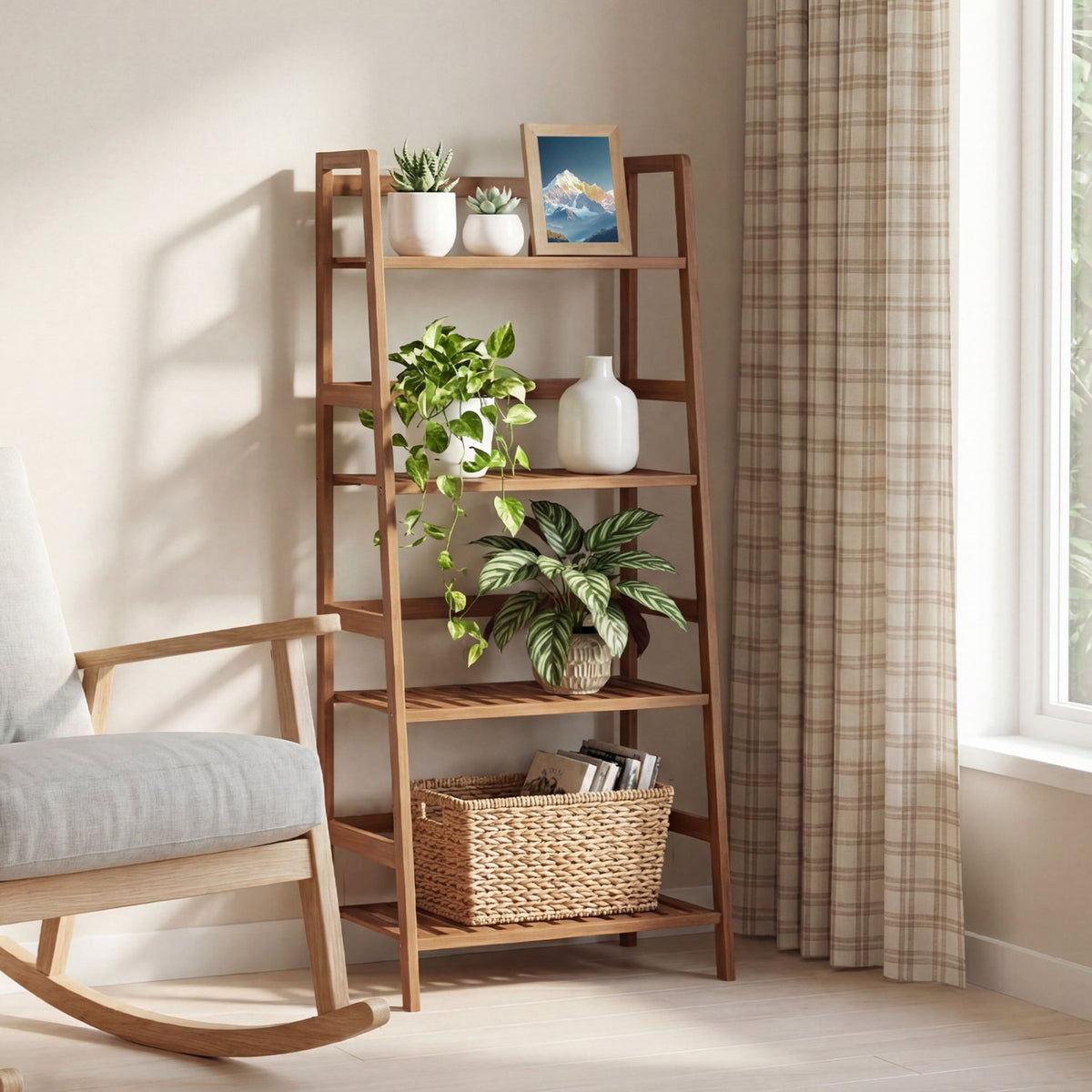 4-Tier Bamboo Plant Rack with Guardrails Stable and Space-Saving-Walnut view 6