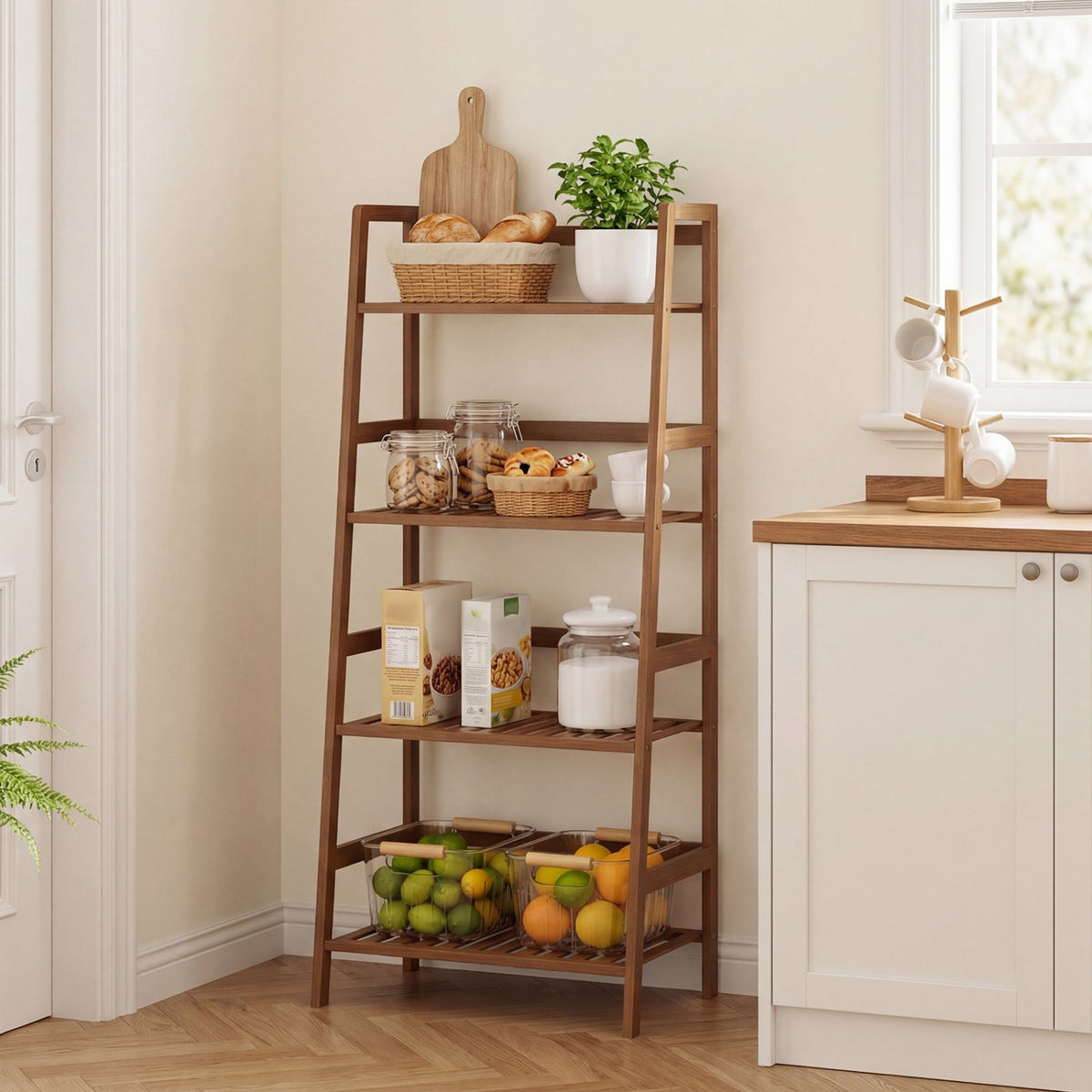 4-Tier Bamboo Plant Rack with Guardrails Stable and Space-Saving-Walnut view 7