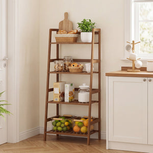 4-Tier Bamboo Plant Rack with Guardrails Stable and Space-Saving-Walnut view 7