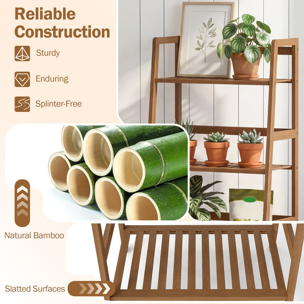 4-Tier Bamboo Plant Rack with Guardrails Stable and Space-Saving-Walnut view 9