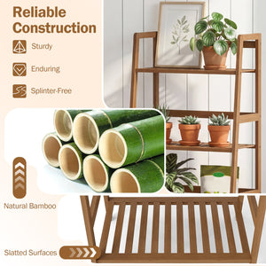 4-Tier Bamboo Plant Rack with Guardrails Stable and Space-Saving-Walnut view 9