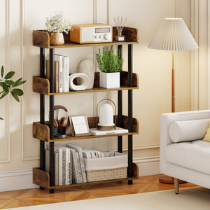 4-Tier Bookshelf Open Bookcase with Anti-Tipping Kit Industrial Storage Unit-Rustic Brown view 2