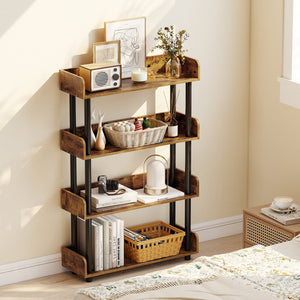 4-Tier Bookshelf Open Bookcase with Anti-Tipping Kit Industrial Storage Unit-Rustic Brown view 3