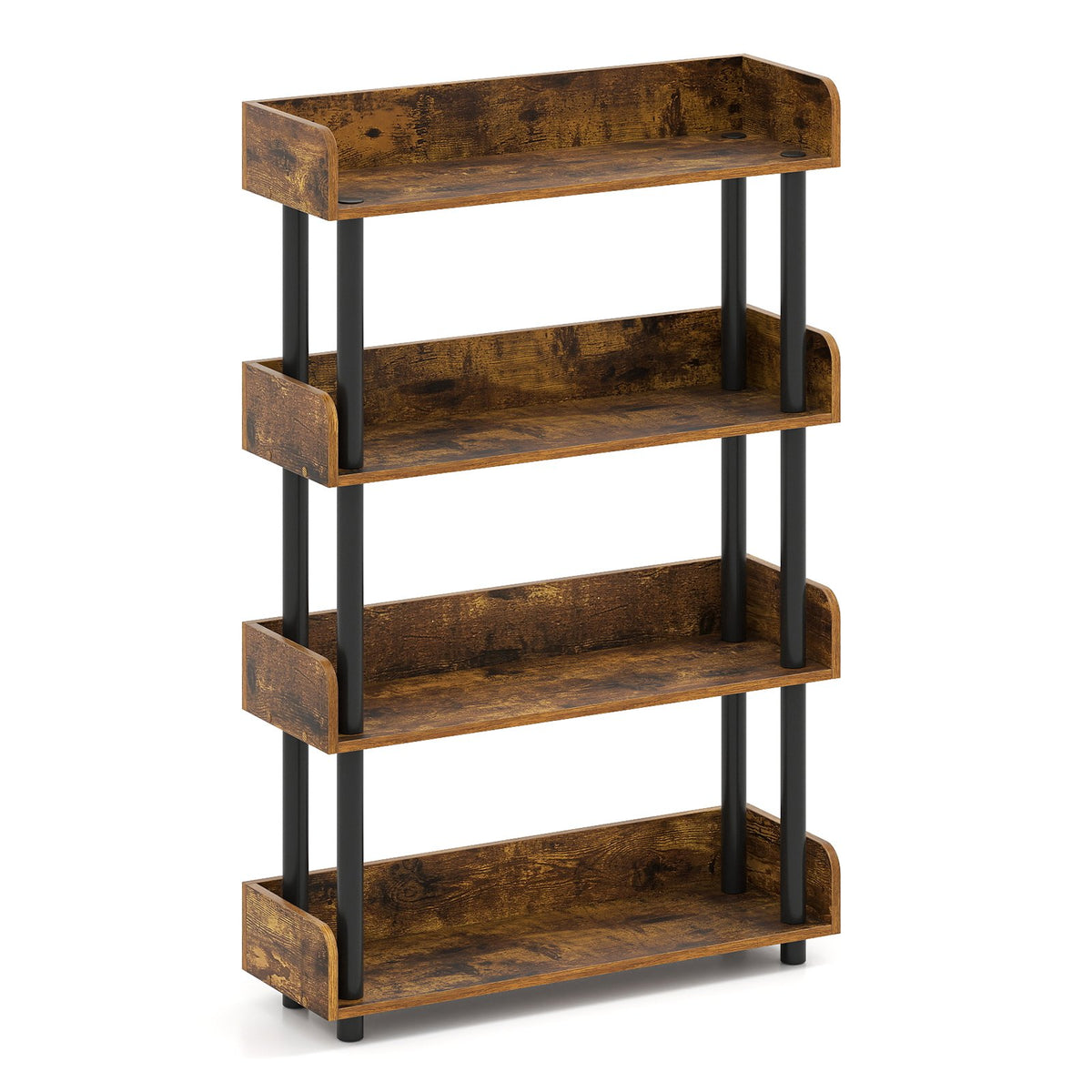 4-Tier Bookshelf Open Bookcase with Anti-Tipping Kit Industrial Storage Unit-Rustic Brown view 4