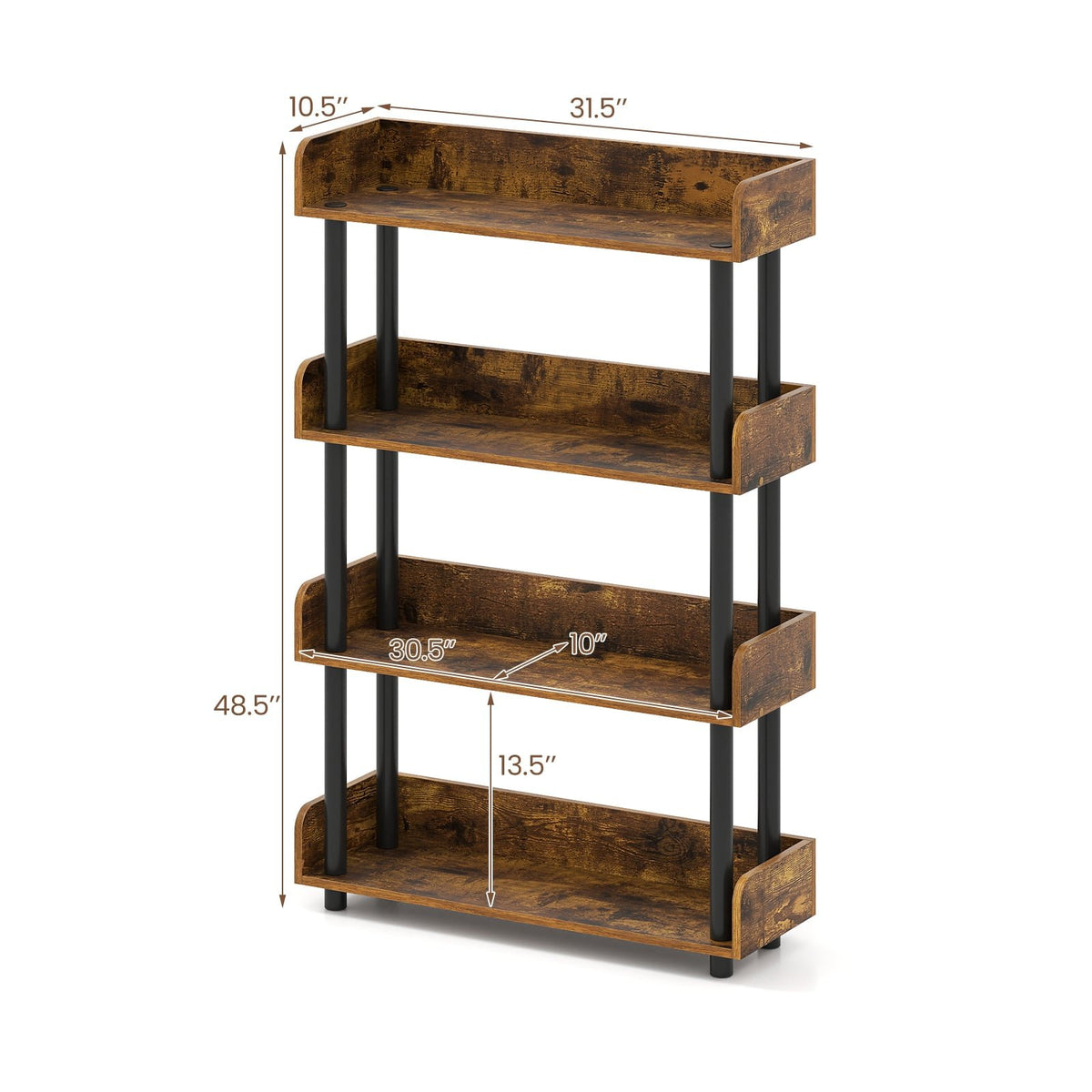 4-Tier Bookshelf Open Bookcase with Anti-Tipping Kit Industrial Storage Unit-Rustic Brown view 5