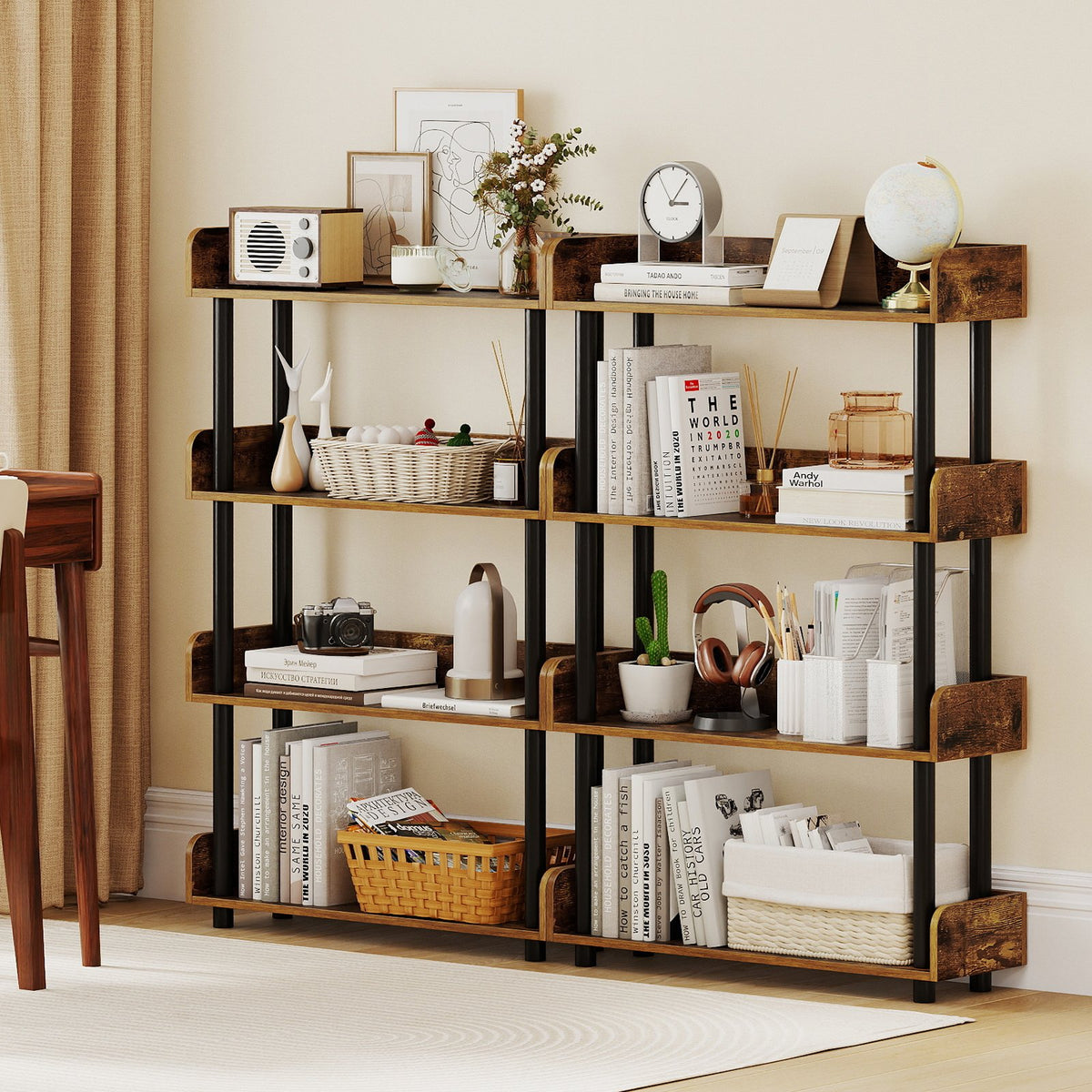 4-Tier Bookshelf Open Bookcase with Anti-Tipping Kit Industrial Storage Unit-Rustic Brown view 6
