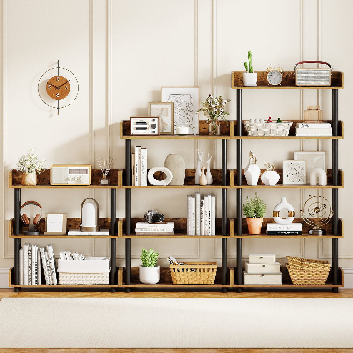 4-Tier Bookshelf Open Bookcase with Anti-Tipping Kit Industrial Storage Unit-Rustic Brown view 7