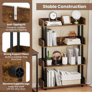 4-Tier Bookshelf Open Bookcase with Anti-Tipping Kit Industrial Storage Unit-Rustic Brown view 9