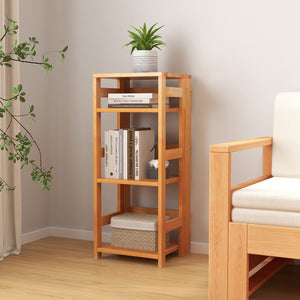 4-Tier Bookshelf Rubber Wood Bookcase with Side Fences for Living Room-14 inches view 2