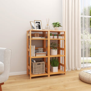4-Tier Bookshelf Rubber Wood Bookcase with Side Fences for Living Room-14 inches view 3