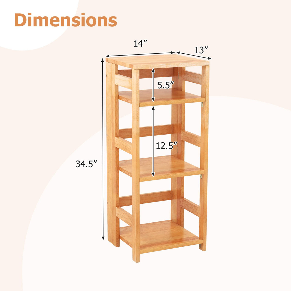 4-Tier Bookshelf Rubber Wood Bookcase with Side Fences for Living Room-14 inches view 5