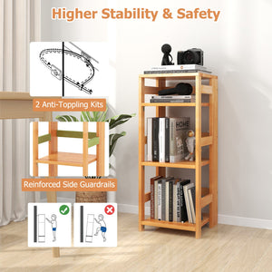 4-Tier Bookshelf Rubber Wood Bookcase with Side Fences for Living Room-14 inches view 7