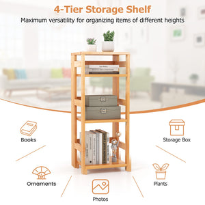 4-Tier Bookshelf Rubber Wood Bookcase with Side Fences for Living Room-14 inches view 9