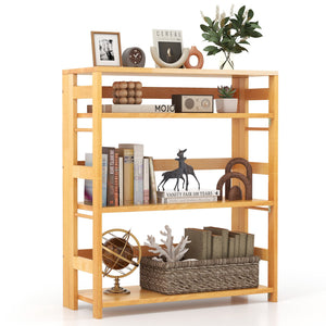 4-Tier Bookshelf Rubber Wood Bookcase with Side Fences for Living Room-29.5 inches view 4