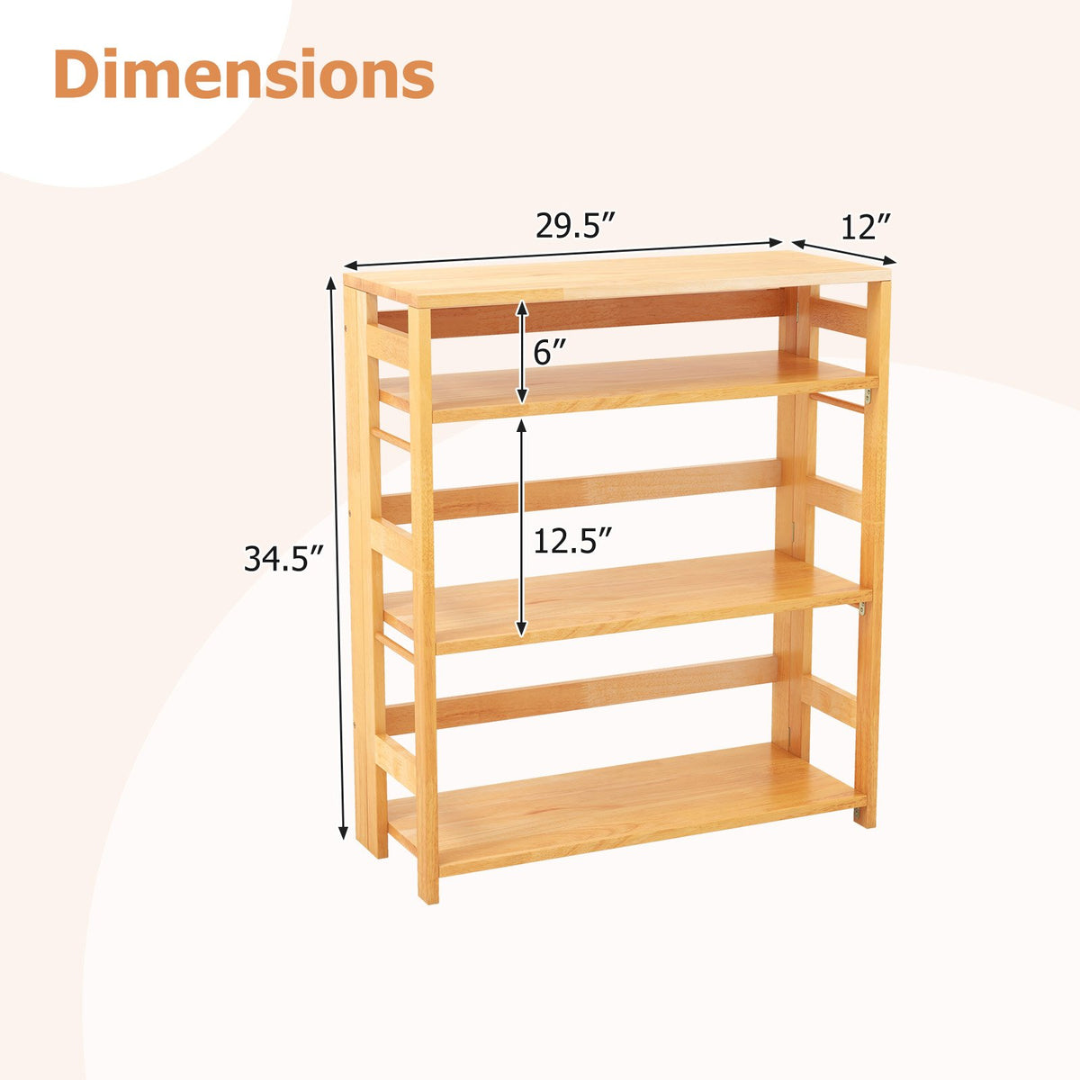 4-Tier Bookshelf Rubber Wood Bookcase with Side Fences for Living Room-29.5 inches view 5