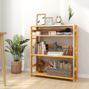 4-Tier Bookshelf Rubber Wood Bookcase with Side Fences for Living Room-29.5 inches view 6