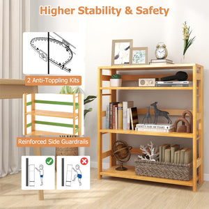 4-Tier Bookshelf Rubber Wood Bookcase with Side Fences for Living Room-29.5 inches view 7