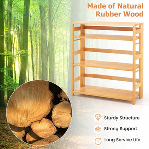 4-Tier Bookshelf Rubber Wood Bookcase with Side Fences for Living Room-29.5 inches view 8