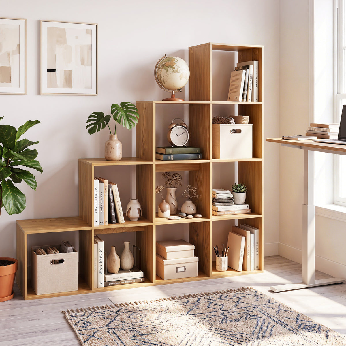 4-Tier Bookshelf with 2 Anti-Tipping Kits for Home Office-Natrual view 2