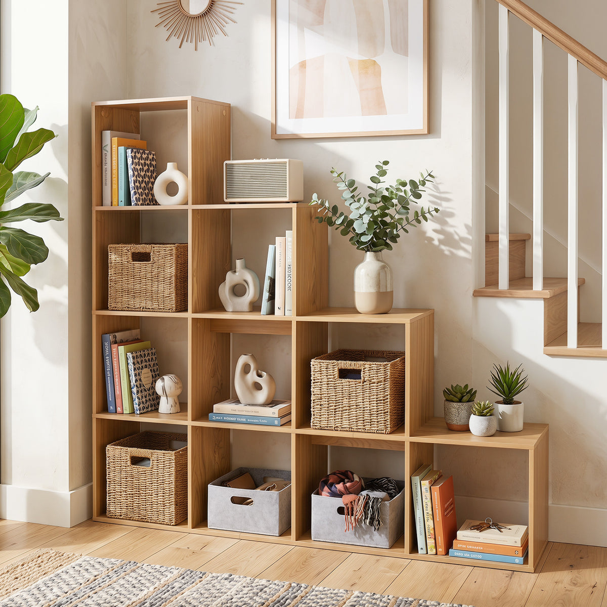 4-Tier Bookshelf with 2 Anti-Tipping Kits for Home Office-Natrual view 3