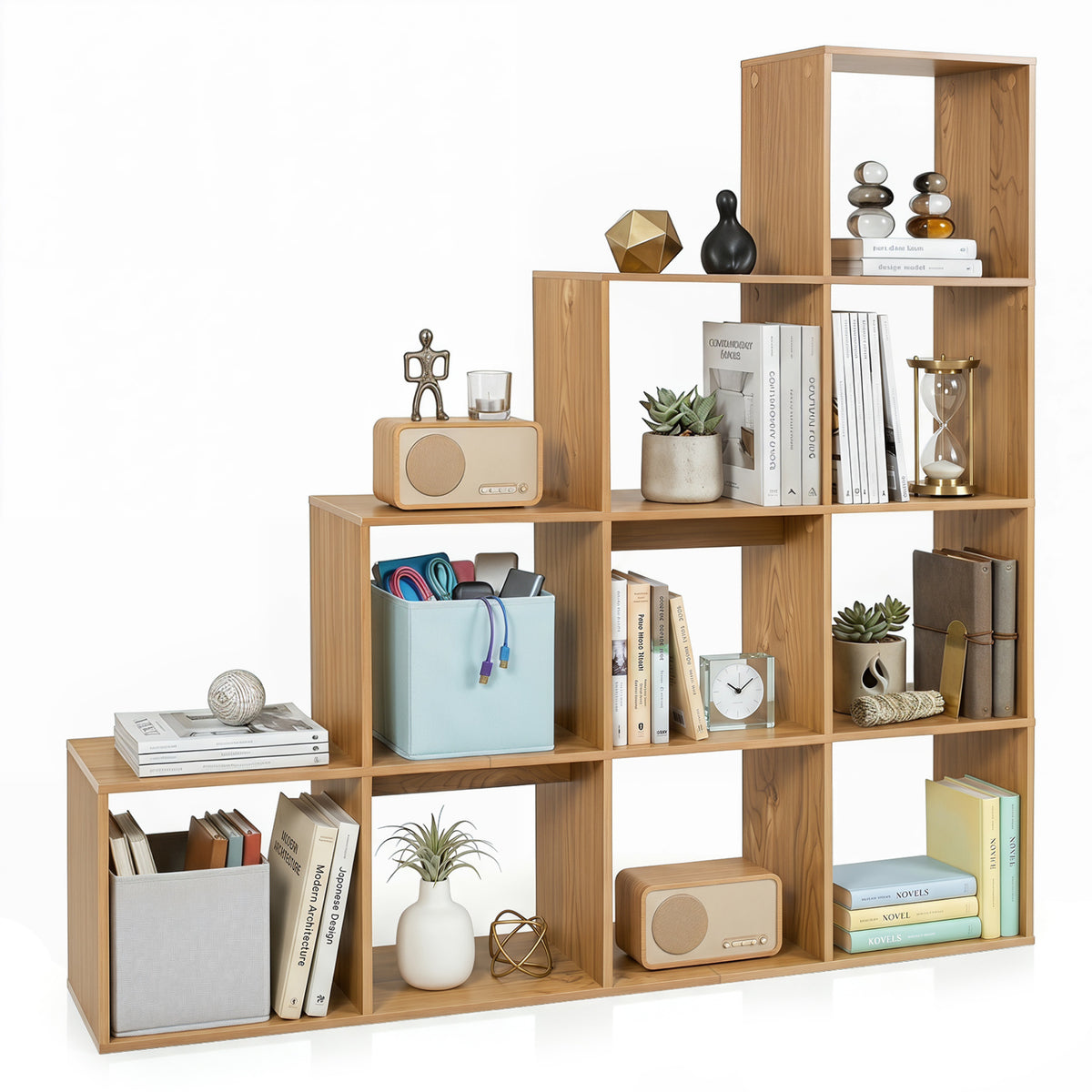 4-Tier Bookshelf with 2 Anti-Tipping Kits for Home Office-Natrual view 4