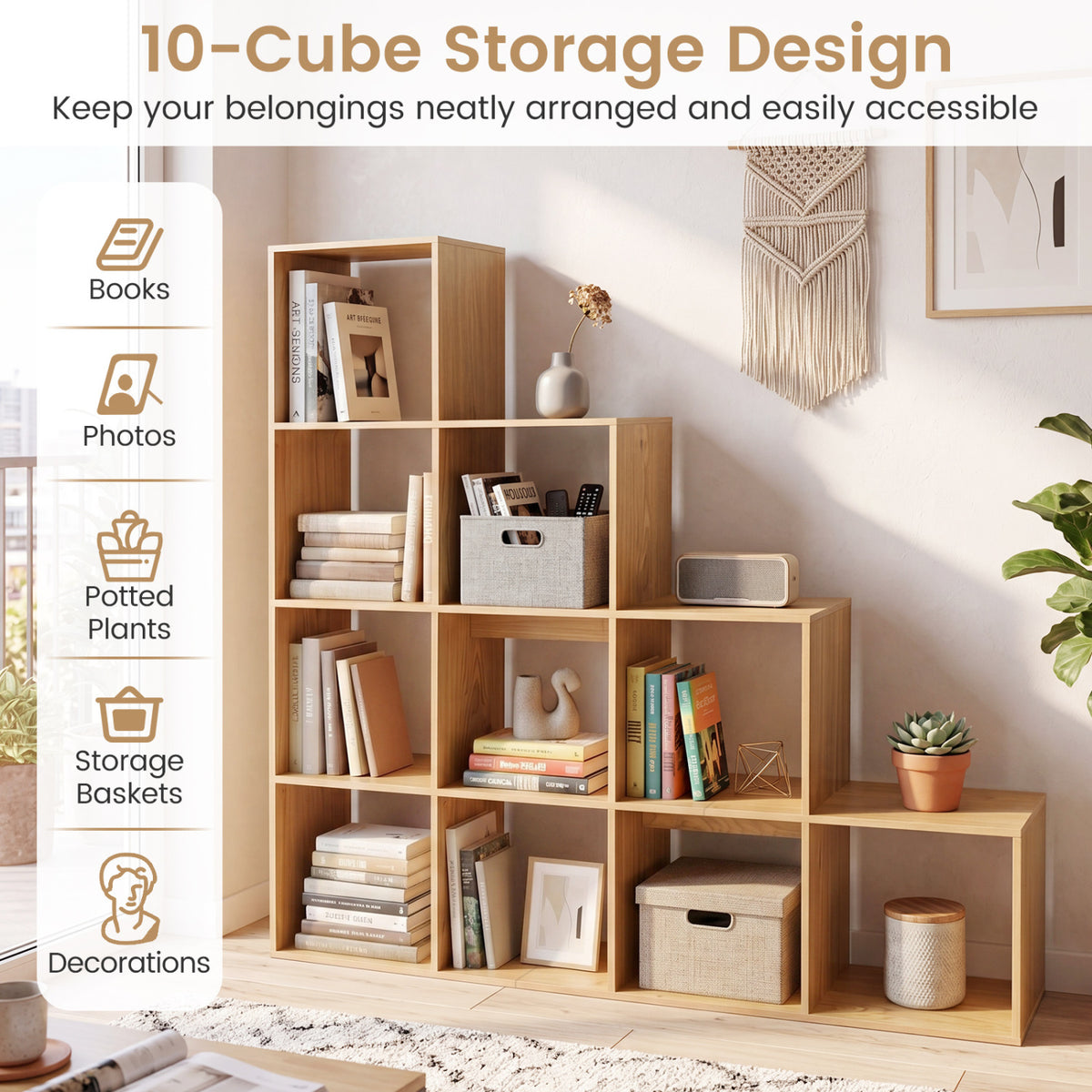 4-Tier Bookshelf with 2 Anti-Tipping Kits for Home Office-Natrual view 6