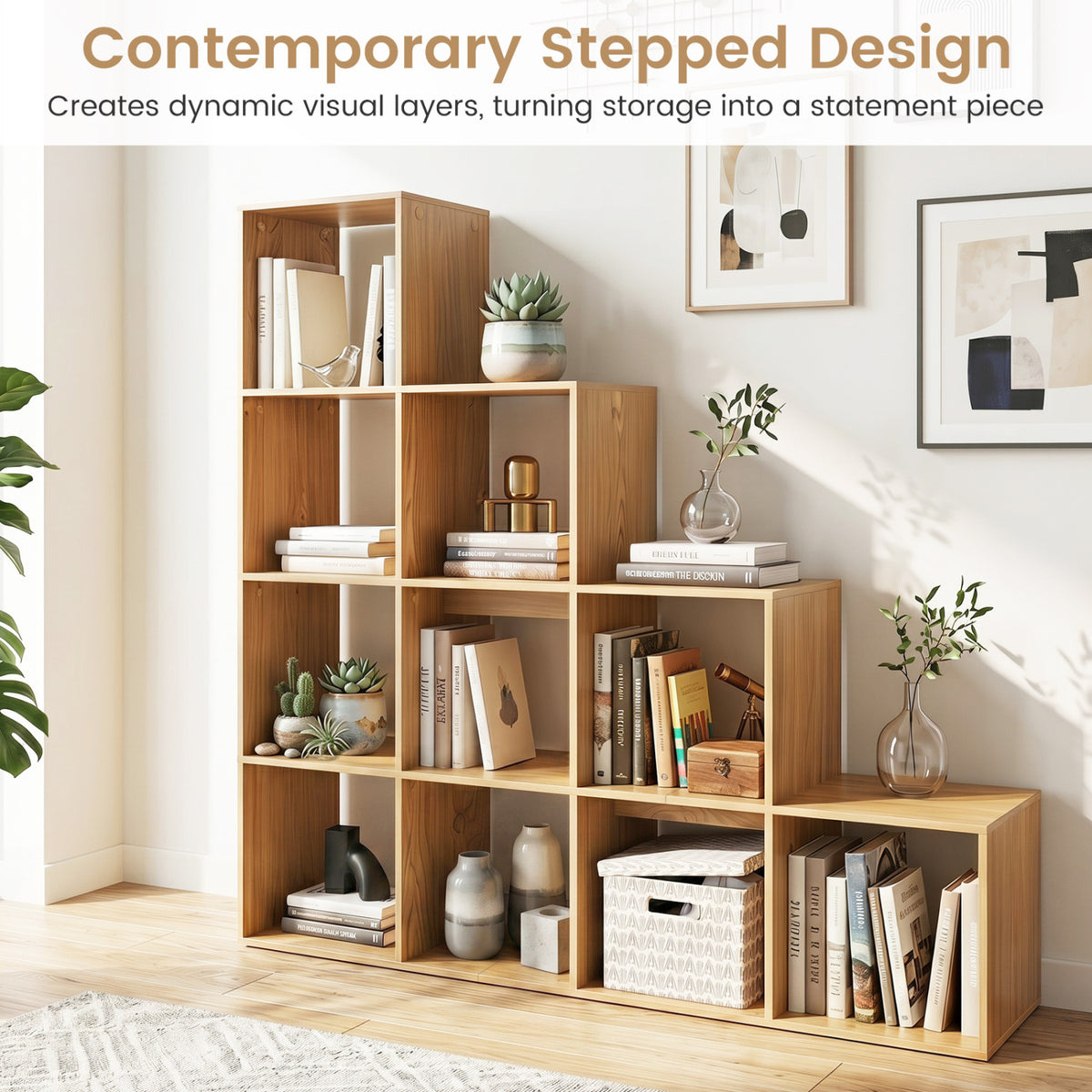 4-Tier Bookshelf with 2 Anti-Tipping Kits for Home Office-Natrual view 9