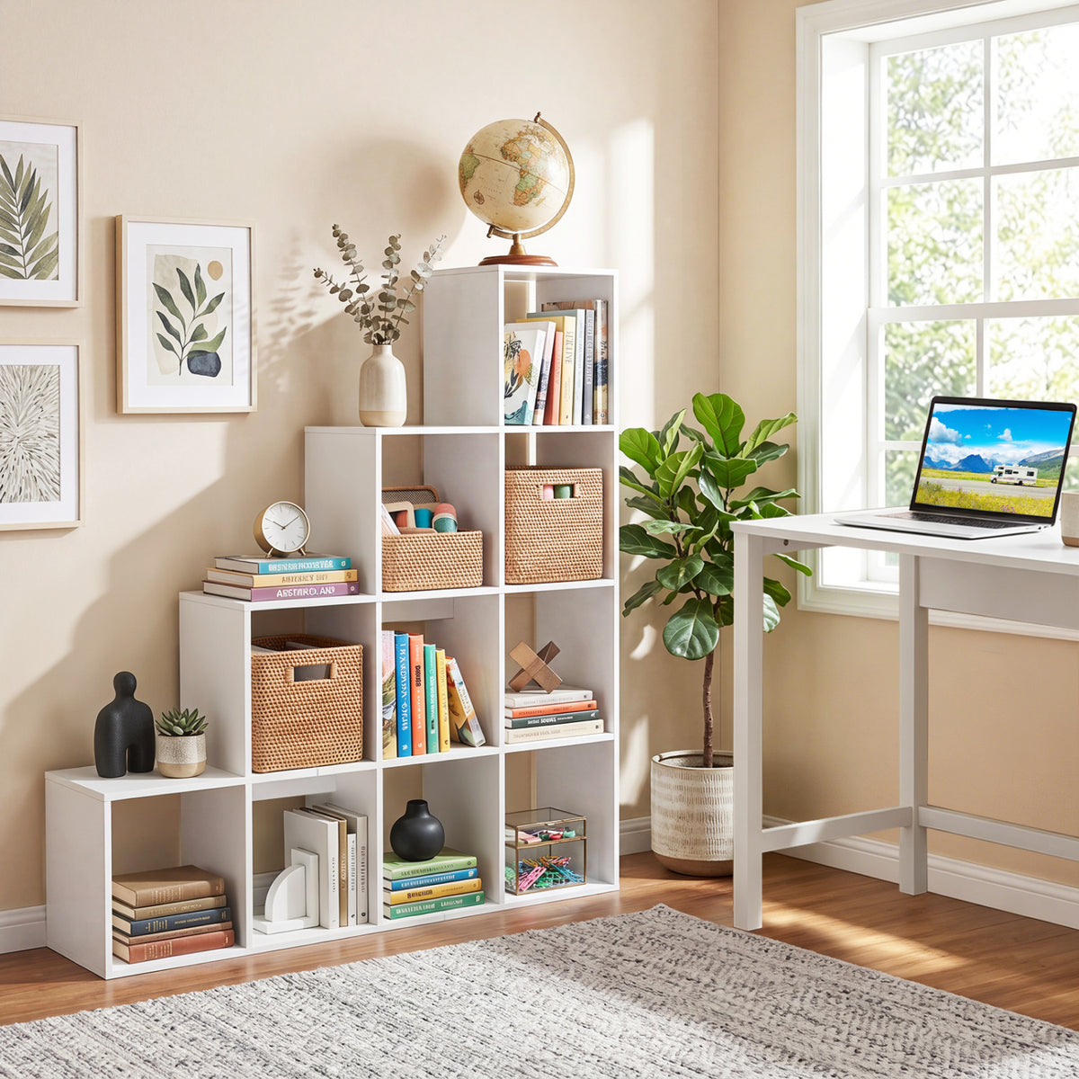 4-Tier Bookshelf with 2 Anti-Tipping Kits for Home Office-White view 2