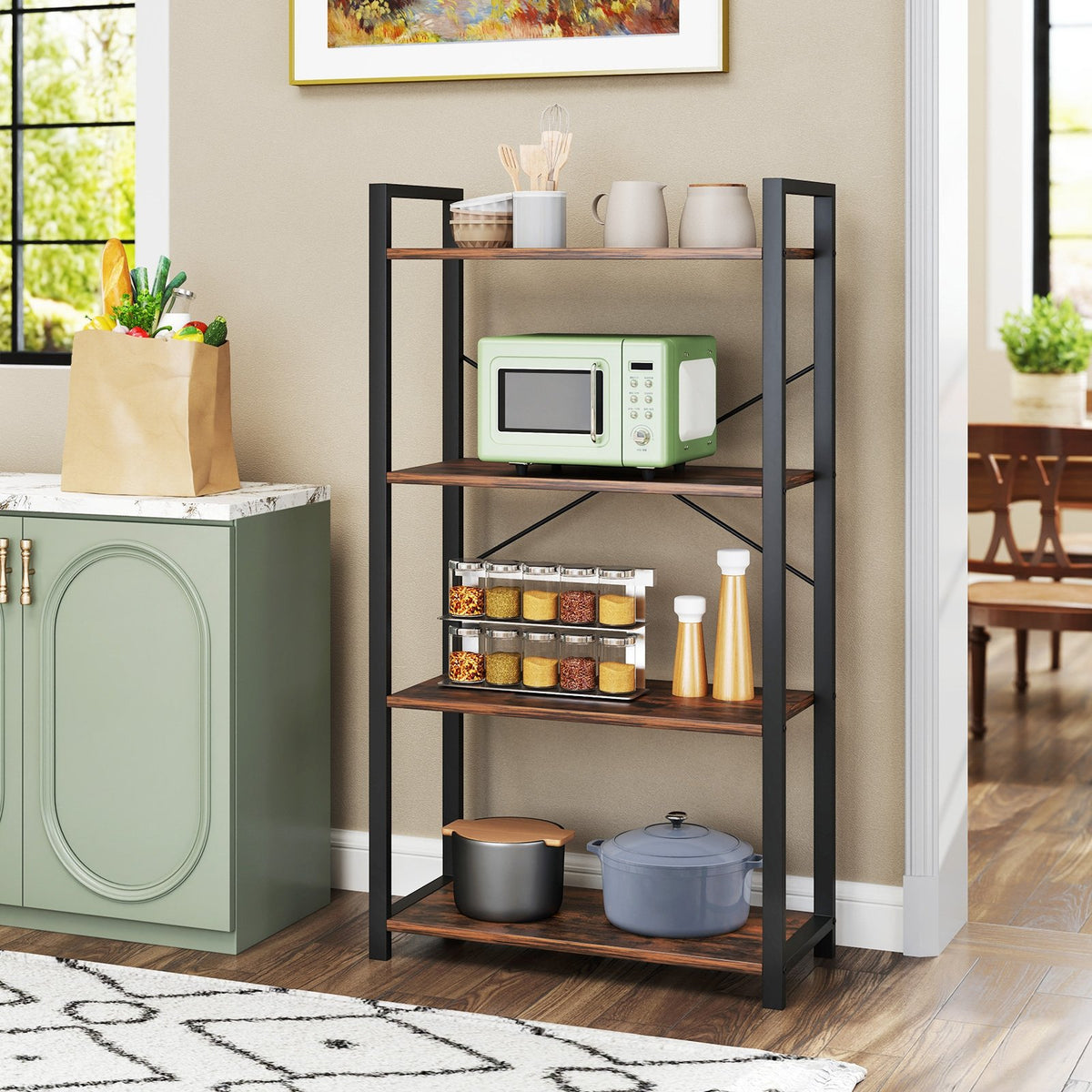 4-Tier Bookshelf with Heavy Duty Metal Frame Industrial Display Shelf-Rustic Brown view 3