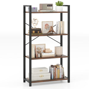 4-Tier Bookshelf with Heavy Duty Metal Frame Industrial Display Shelf-Rustic Brown view 4