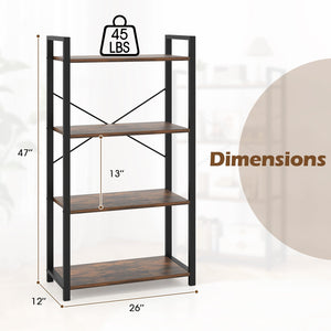 4-Tier Bookshelf with Heavy Duty Metal Frame Industrial Display Shelf-Rustic Brown view 5