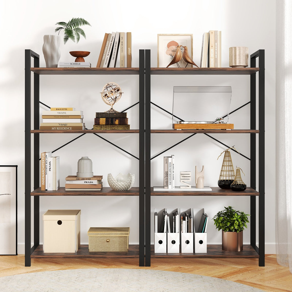 4-Tier Bookshelf with Heavy Duty Metal Frame Industrial Display Shelf-Rustic Brown view 6