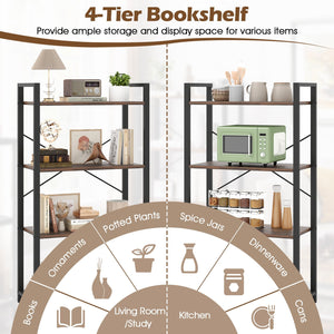 4-Tier Bookshelf with Heavy Duty Metal Frame Industrial Display Shelf-Rustic Brown view 8