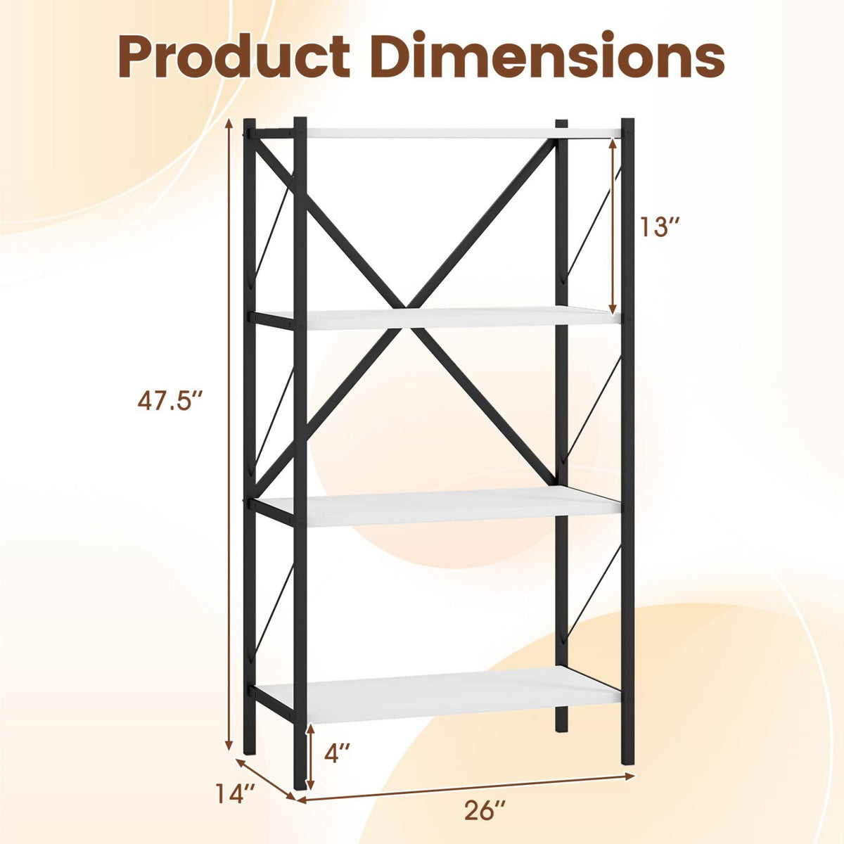 4-Tier Bookshelf with Heavy-Duty Metal Frame-White view 5