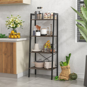 4-Tier Bookshelf with Metal Frame and Adjustable Foot Pads-Oak view 3