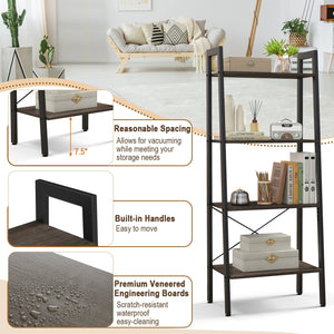 4-Tier Bookshelf with Metal Frame and Adjustable Foot Pads-Oak view 7