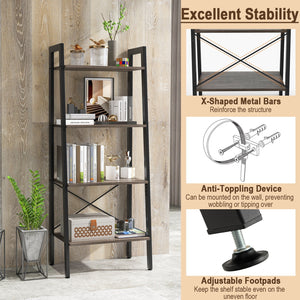 4-Tier Bookshelf with Metal Frame and Adjustable Foot Pads-Oak view 9
