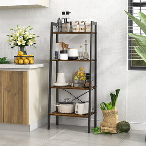 4-Tier Bookshelf with Metal Frame and Adjustable Foot Pads-Rustic Brown view 3