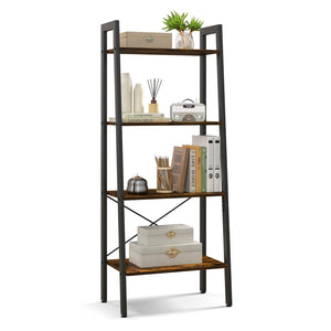 4-Tier Bookshelf with Metal Frame and Adjustable Foot Pads-Rustic Brown view 4