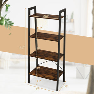 4-Tier Bookshelf with Metal Frame and Adjustable Foot Pads-Rustic Brown view 5