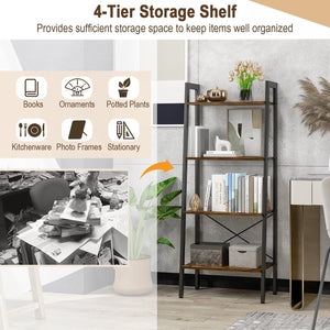 4-Tier Bookshelf with Metal Frame and Adjustable Foot Pads-Rustic Brown view 6