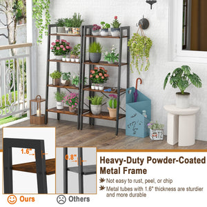 4-Tier Bookshelf with Metal Frame and Adjustable Foot Pads-Rustic Brown view 8