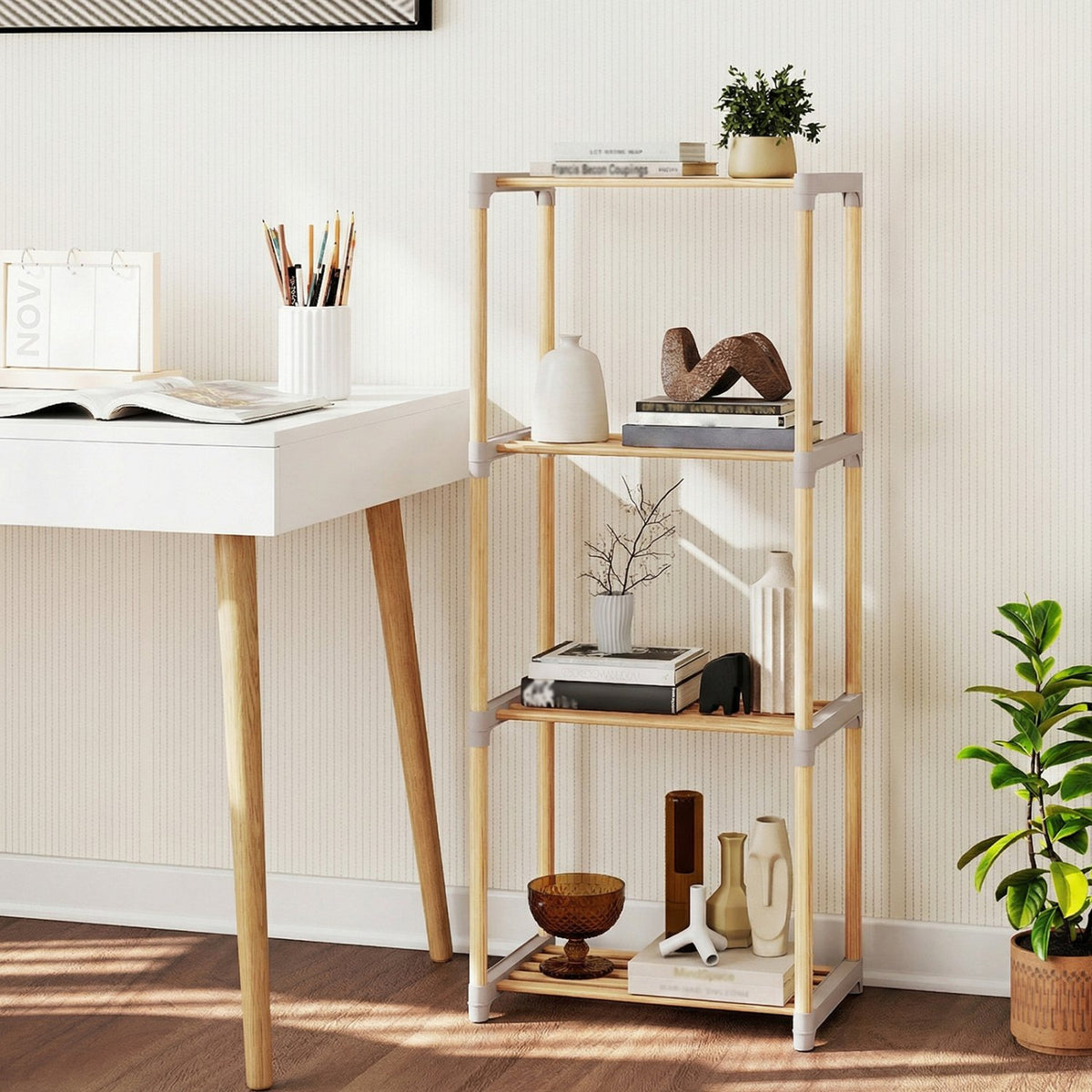 4-Tier Bookshelf with Open Shelves for Home Office and Bathroom-4-Tier view 2