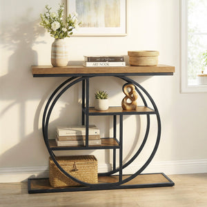 4-Tier Console Table 41 Inches Entryway Table with Storage Shelves-Brown view 3