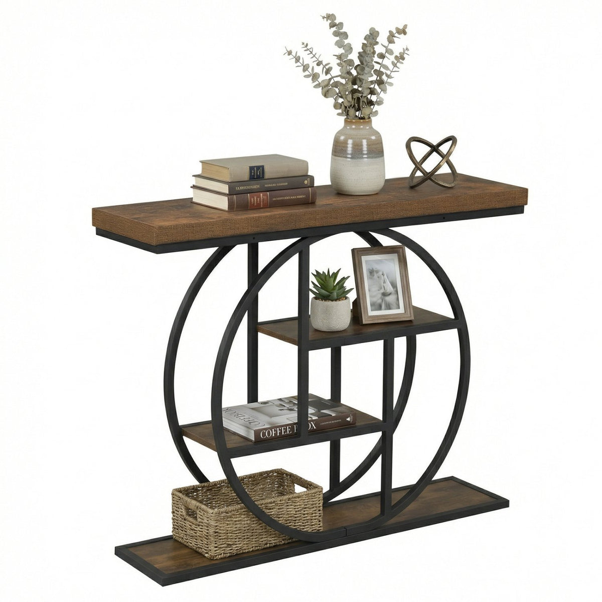 4-Tier Console Table 41 Inches Entryway Table with Storage Shelves-Brown view 4