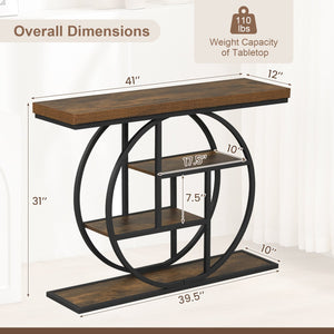 4-Tier Console Table 41 Inches Entryway Table with Storage Shelves-Brown view 5
