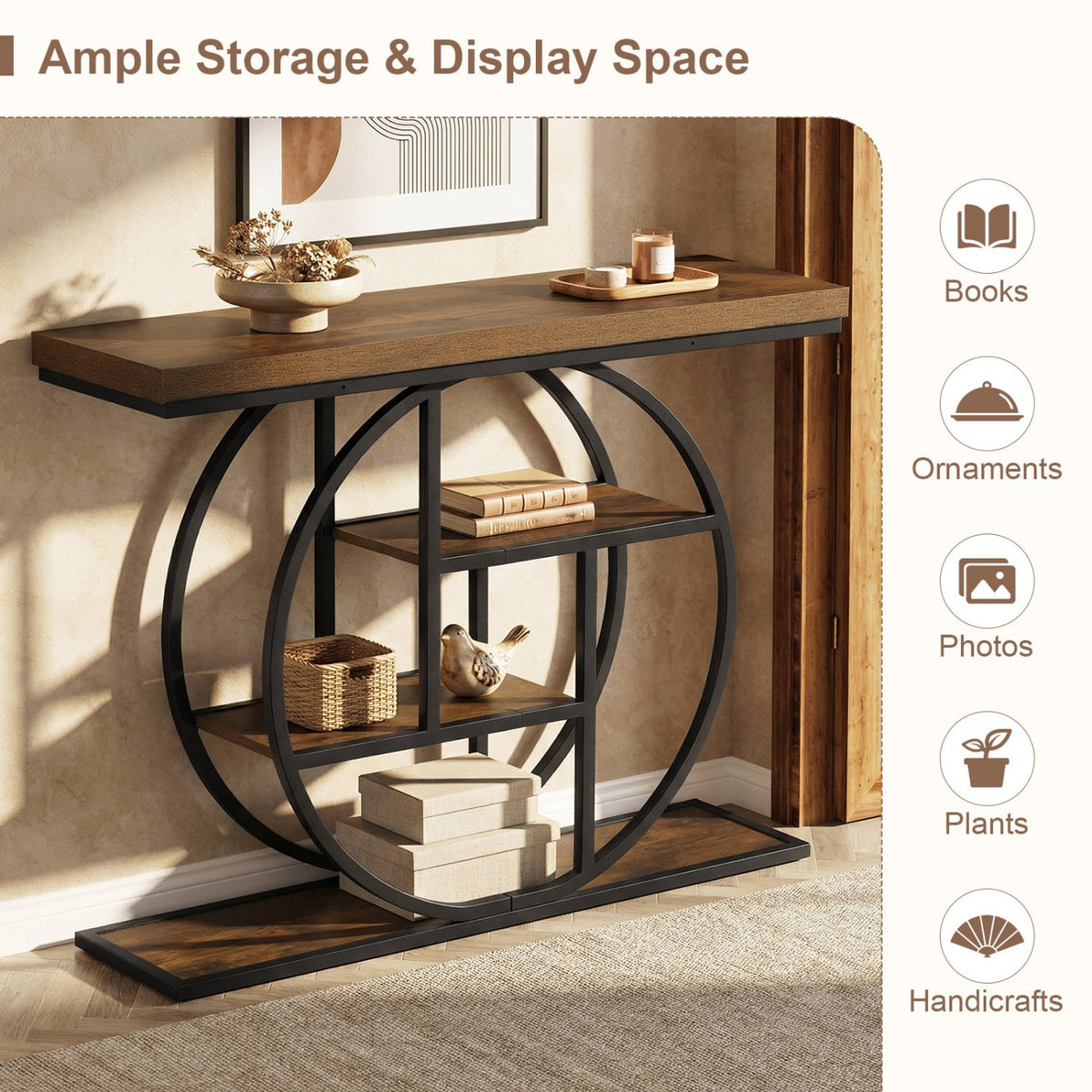 4-Tier Console Table 41 Inches Entryway Table with Storage Shelves-Brown view 6
