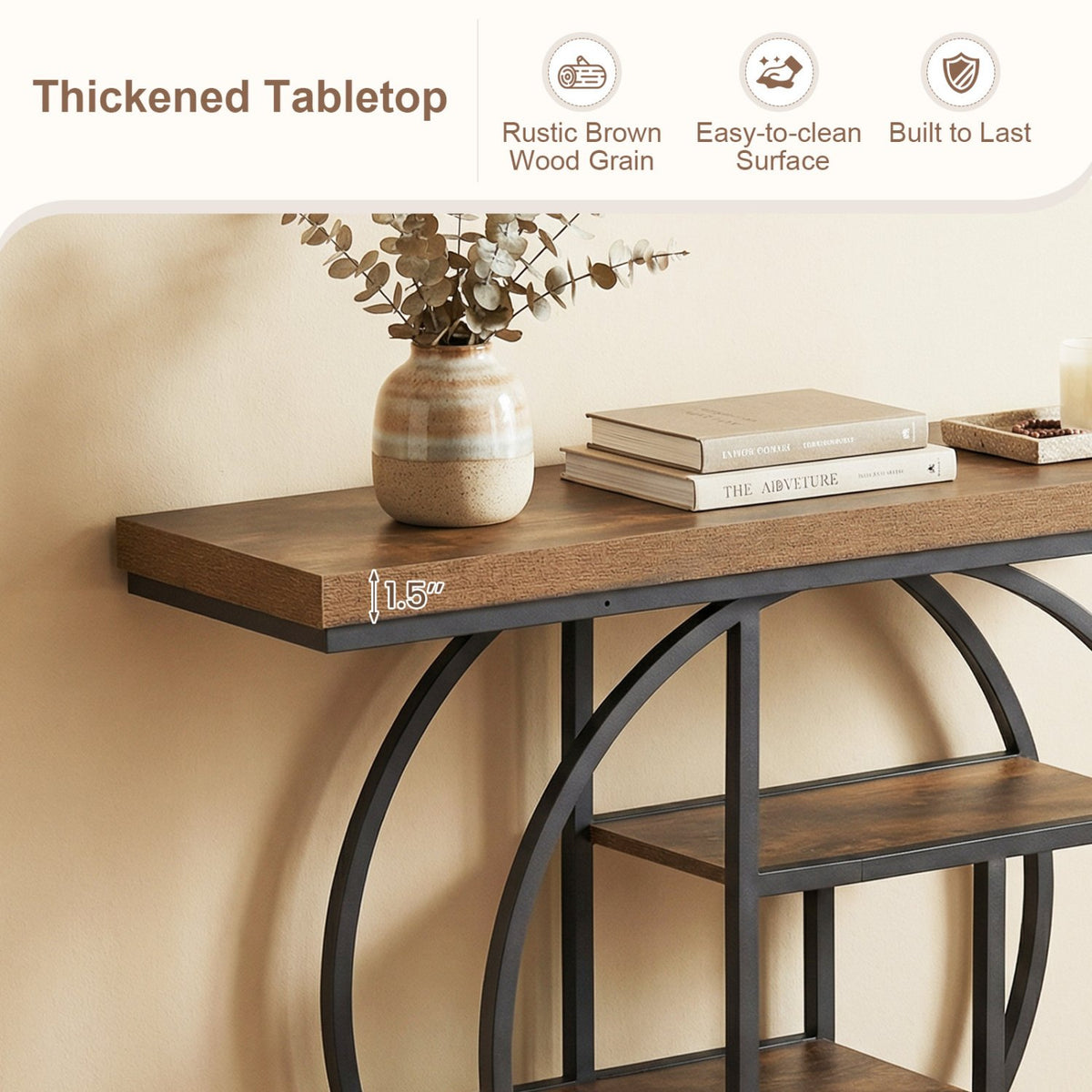4-Tier Console Table 41 Inches Entryway Table with Storage Shelves-Brown view 7