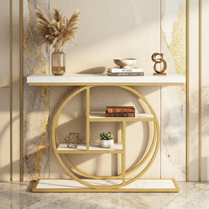 4-Tier Console Table 41 Inches Entryway Table with Storage Shelves-White view 3
