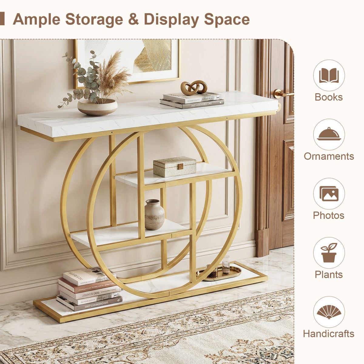 4-Tier Console Table 41 Inches Entryway Table with Storage Shelves-White view 7